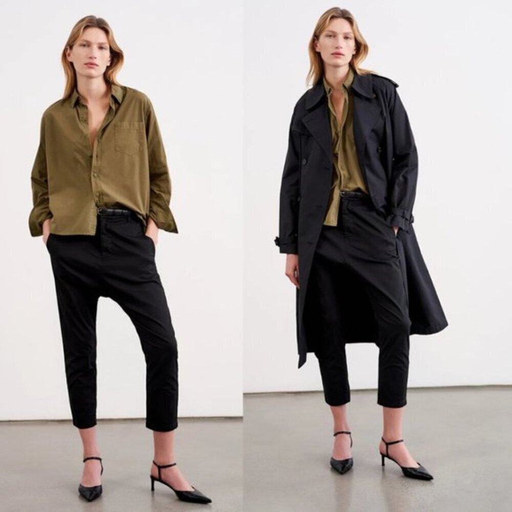 Nili Lotan Paris Cropped Pants Relaxed Fit Dropped Crotch in Black Sz 2